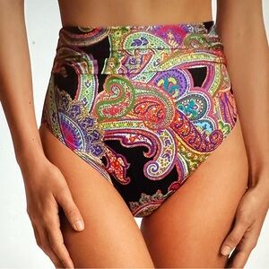 Ralph Lauren New Multicolor Paisley Print High-Waisted Recto Bikini Bottom